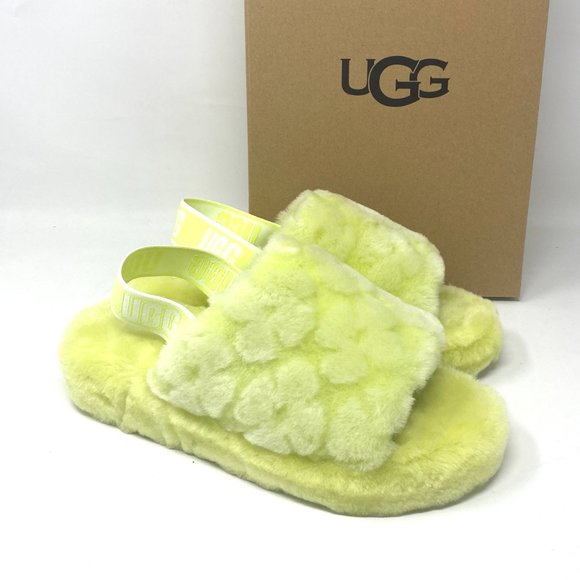 UGG Shoes - UGG Women Size 7 1118459 PLLN Fluff Yeah Poppy Yellow Pollen Fur Slides Slippers